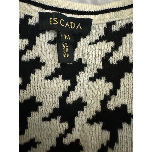 Escada Black & White Houndstooth Scoop Neck Wool Sheath Dress Size Med Designer - Picture 13 of 14